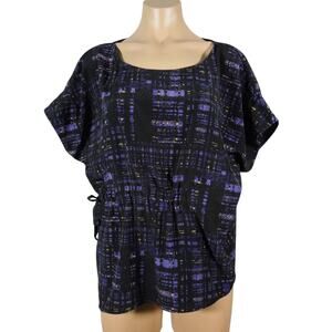 POISE Dolman Top M MEDIUM Women Printed Fabric Scoop Neck Drawstring Waistline
